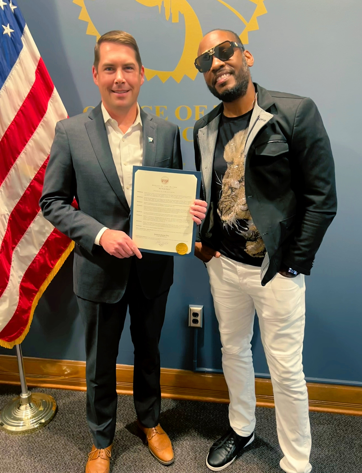 Jackiem Joyner with the Mayor of Syracuse and an official proclamation